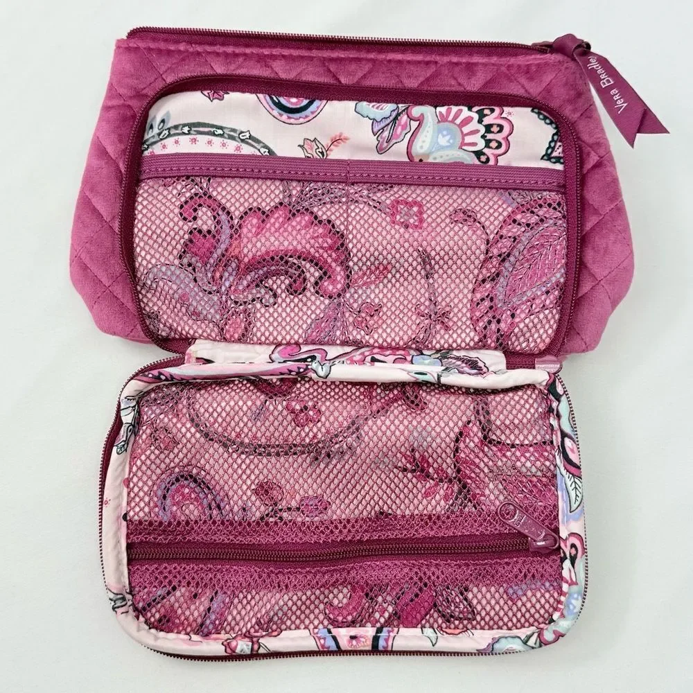 Vera Bradley Majestic Magenta Quilted Velvet Compact Organizer Makeup Bag NEW
